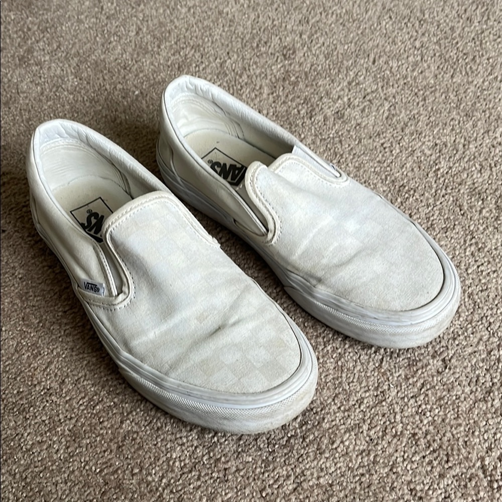 Vans White Slip-On Checker Shoes
